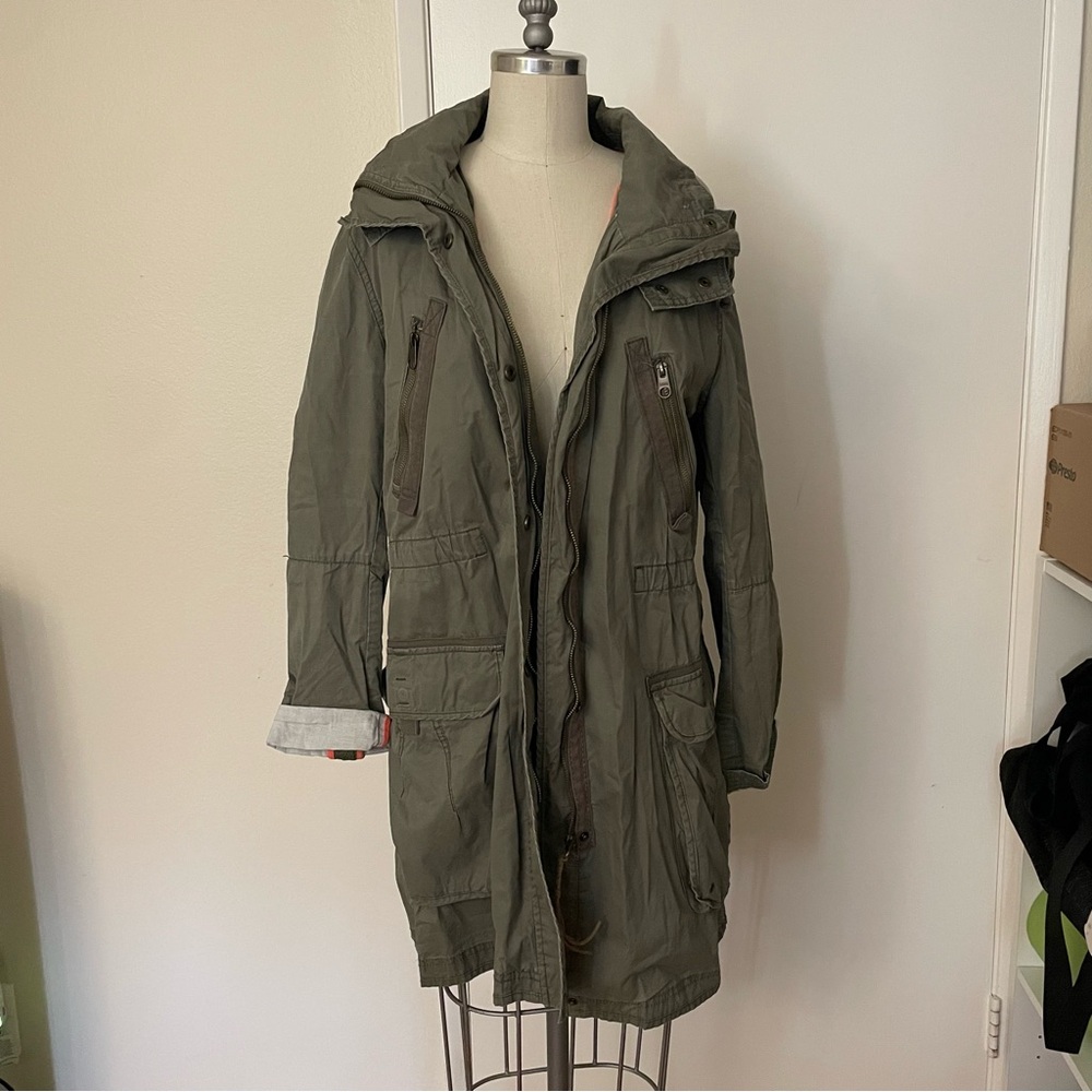 H&M khaki green parka jacket with hood